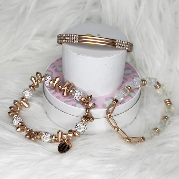 Elegant Rose Gold 3 Bracelet Set with Sparkling Accents - Picture 3 of 5